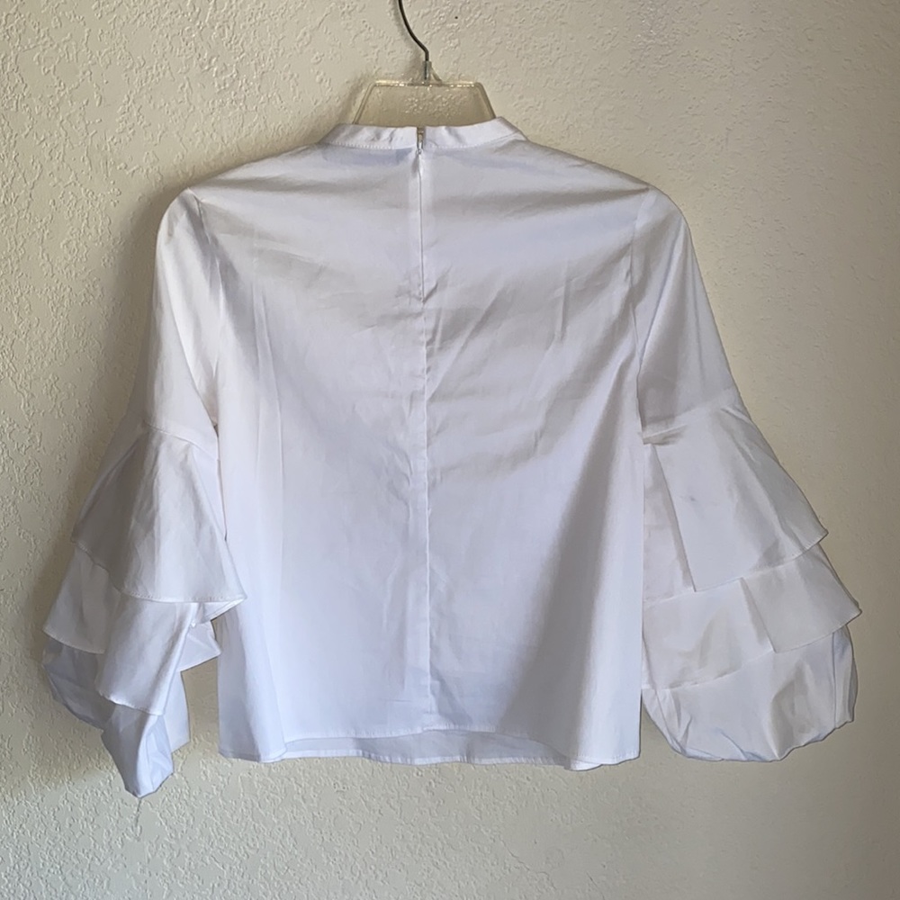 Zara White Top with Ruffles Sleeves size XS - Picture 2 of 6
